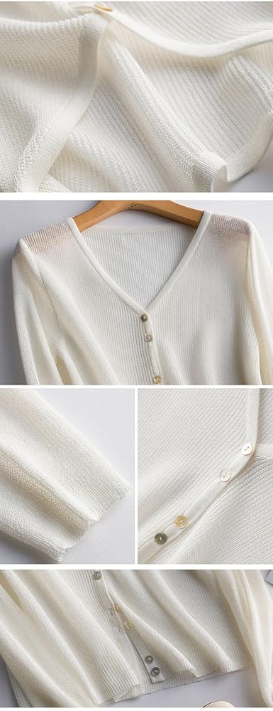 Women's Summer Linen Cardigan V-Neck Short Top Knitted